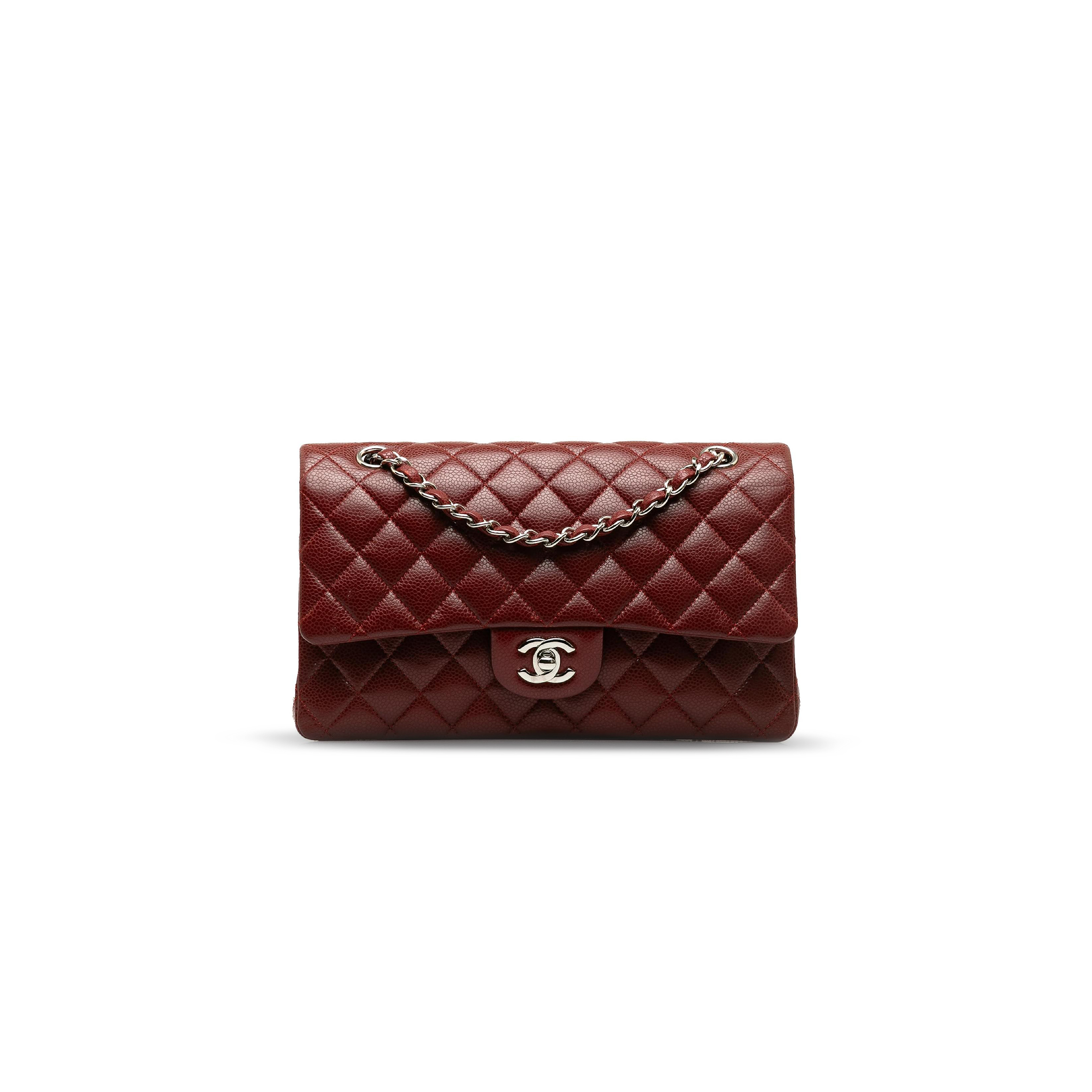 Ch*el master red medium classic caviar double flap dark red a01112 (25*15*6cm)